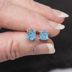 Cerulean Sky - Beautiful Natural Neon Blue Apatite Rough Sterling Silver Earrings
