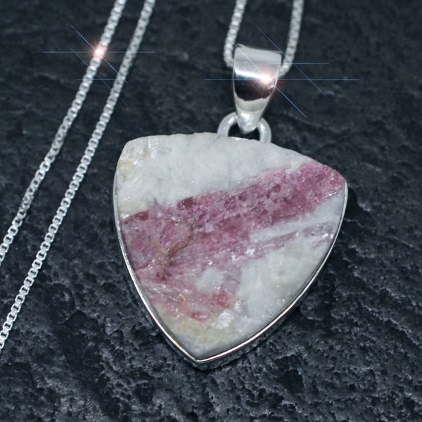 Crystal Pink - Collier en argent sterling avec tourmaline rose brute et quartz blanc