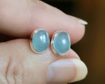 Blue Frost - Aquamarine Sterling Silver Stud Earrings