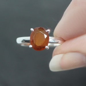 Cinnamon - Faceted Hessonite Garnet Sterling Silver Ring Size 9