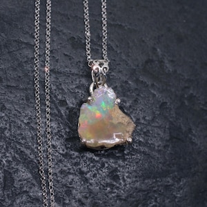 Geology&#39;s Rainbow - Natural Genuine Welo Opal Sterling Silver Necklace