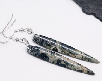 Nature's Camouflage  - Beautiful Freeform Kambaba Jasper Drop Sterling Silver Earrings