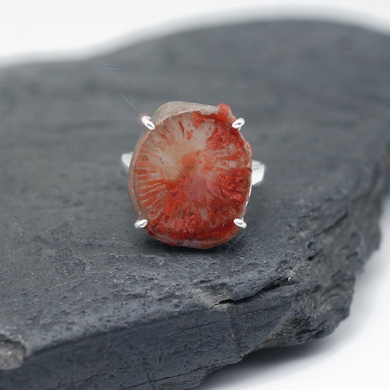 Red Horn Coral - Natural Rare Red Horn Coral Sterling Silver Ring