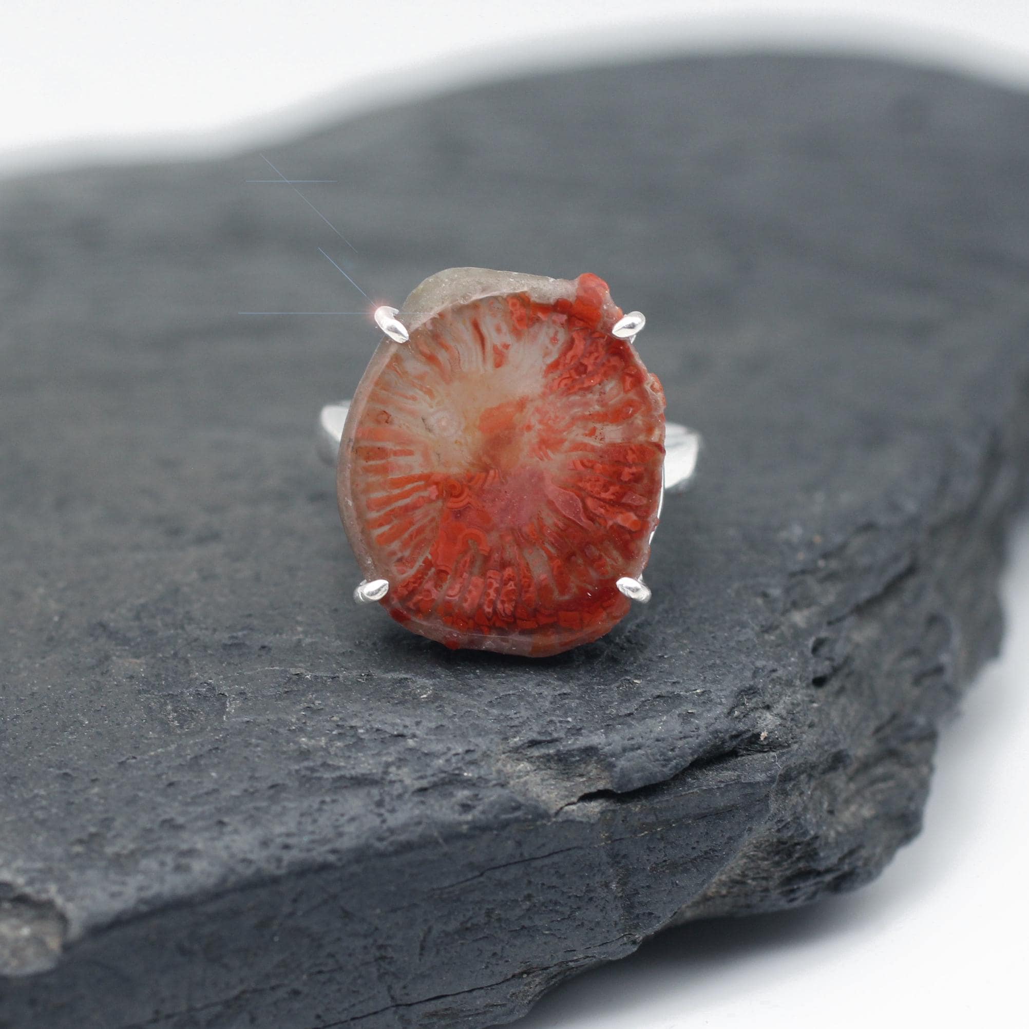 Red Horn Coral - Natural Rare Red Horn Coral Sterling Silver Ring