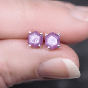 Ruby - Genuine Raw Ruby Crystal Sterling Silver Stud Earrings