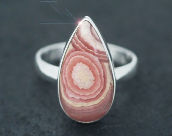 Watermelon Pink - Rhodochrosite Sterling Silver Ring - Size 9.5
