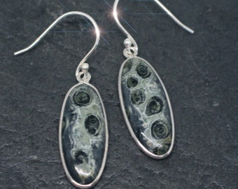 Nature's Camouflage - Magnifiques boucles d'oreilles en forme libre Kambaba Jasper Drop en argent sterling