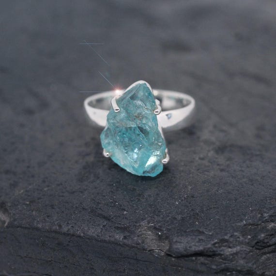 ネオンブルー - アパタイト スターリングシルバー リング サイズ 8.5