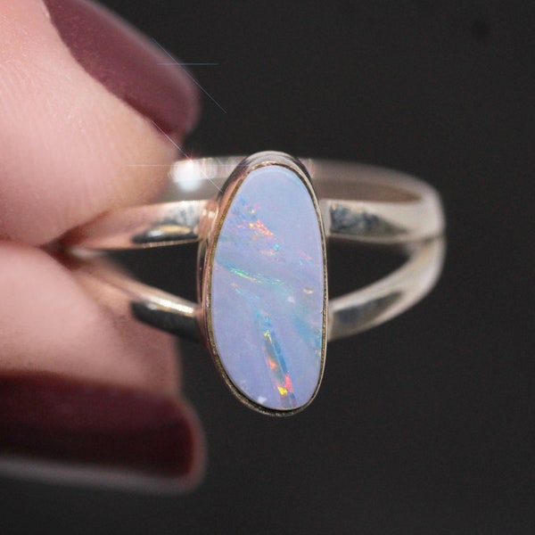 Geology's Rainbow - Genuine Australian Opal Sterling Silver Ring - Size 5.5