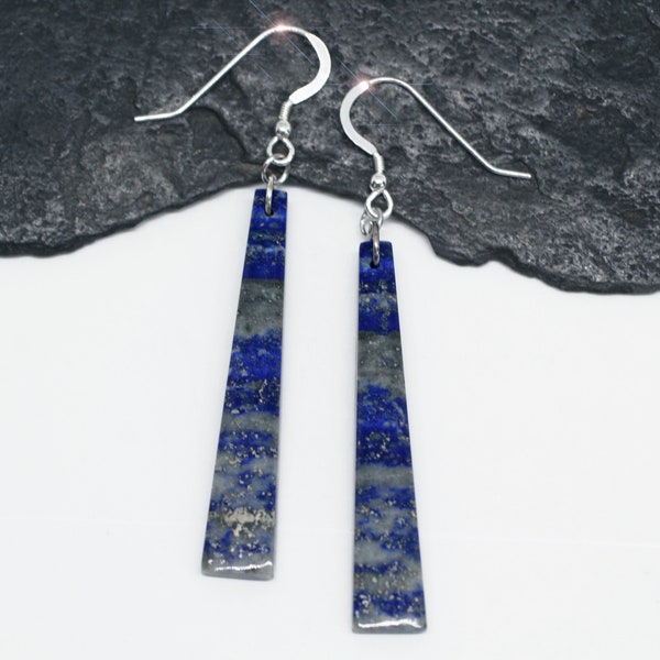 Starry Sky - Beautiful Ultra Long Royal Blue Lapis Lazuli Sterling Silver Earrings