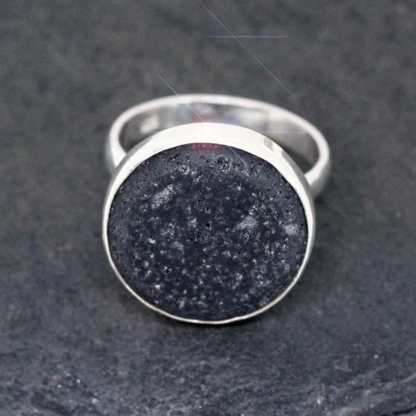 Volcano - Beautiful Lava Rock Sterling Silver Ring Size 11