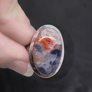 Anillo de plata de ley con piedra solar natural y iolita, Ocean Sunrise, talla 8.5