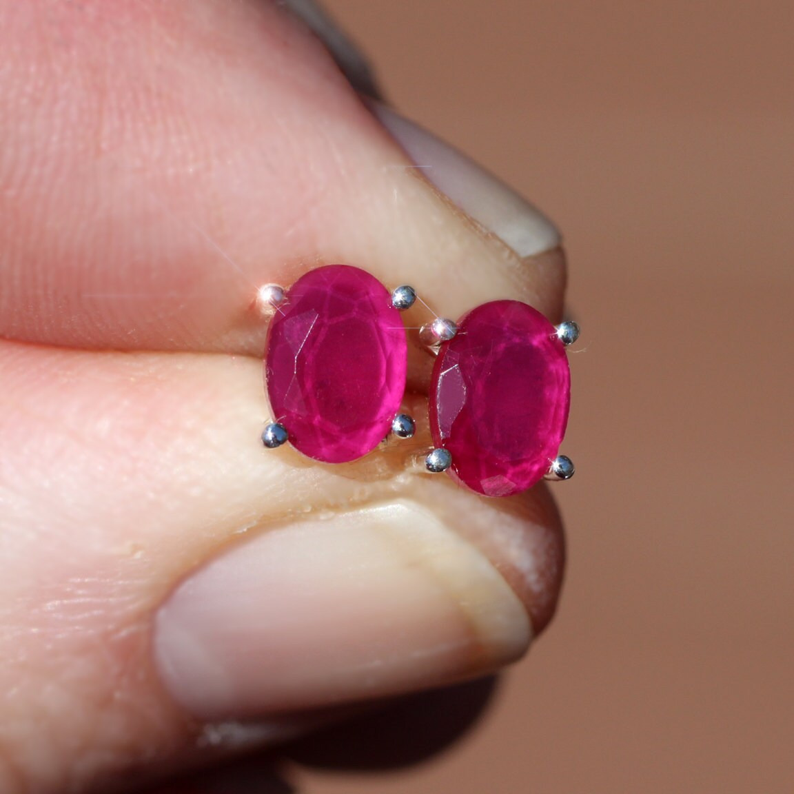 Ruby - Genuine Ruby Sterling Silver Stud Earrings - Etsy India