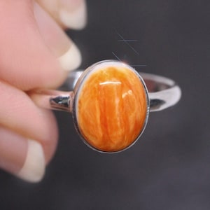 Juicy Orange - Spiny Oyster Sterling Silver Ring Size 9