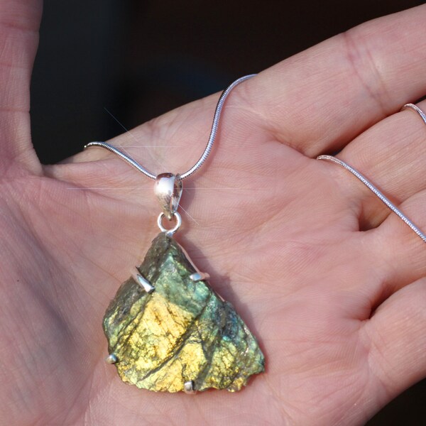 Northen Lights - Amazing Rough and Raw Labradorite Sterling Silver Necklace