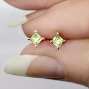 Mint Green - Faceted Mini Peridot Sterling Silver Stud Earrings