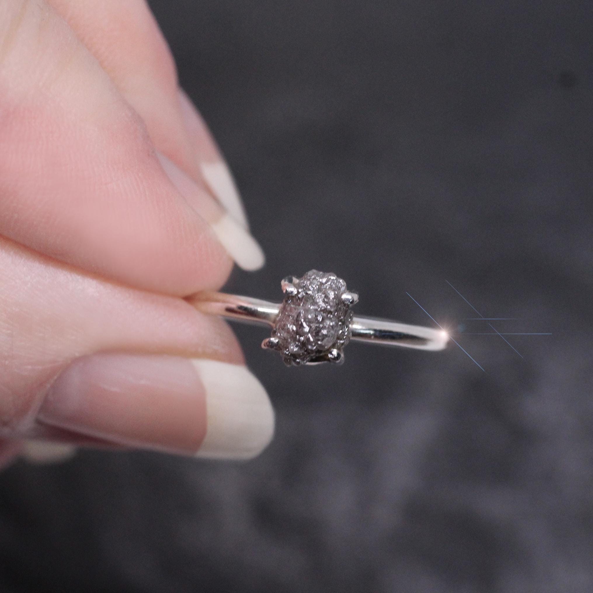 Diamond in the Rough - Genuine Rough & Raw Diamond Sterling Silver Ring - Size 8.5