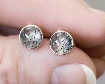 Natures Sketches - Tourmalinated Quartz Sterling Silver Stud Earrings