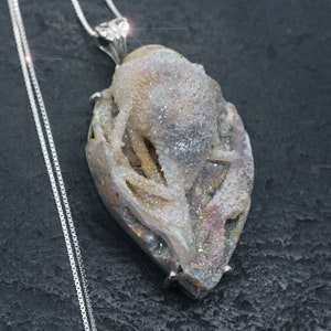 Crystal Sea - Beautiful Natural Agate Druzy Seashell Sterling Silver Necklace