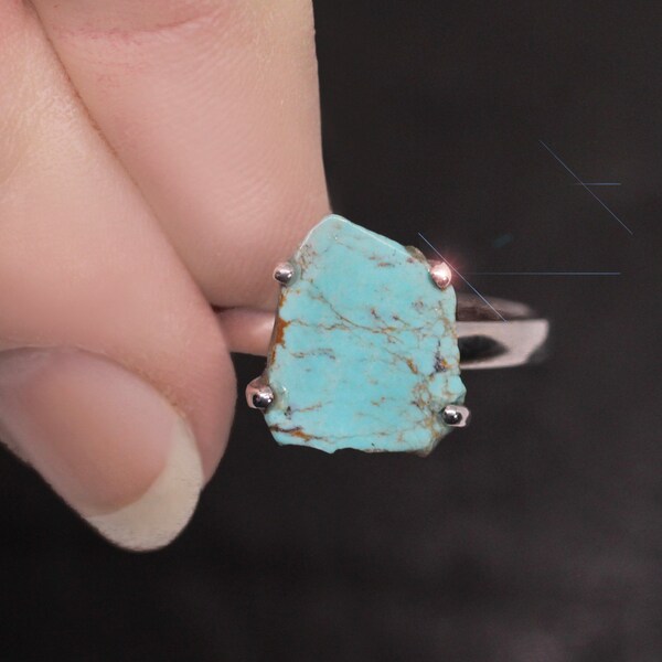 Desert Skies - Genuine Raw Morenci Turquoise Sterling Silver Ring Size 10