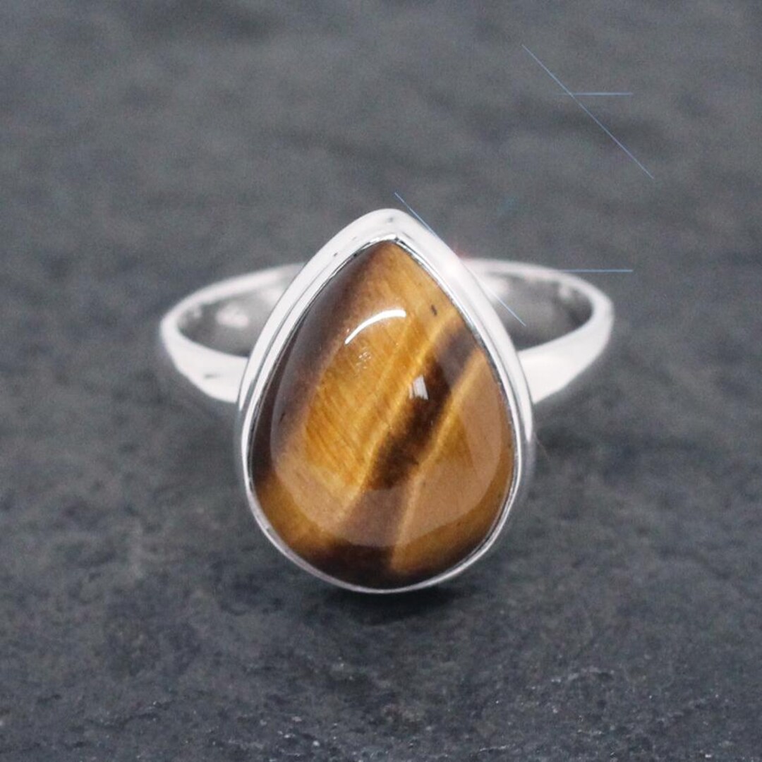 Bague En Argent Massif Avec Rectangle D'oeil De Tigre - Taille 52 - Occasion