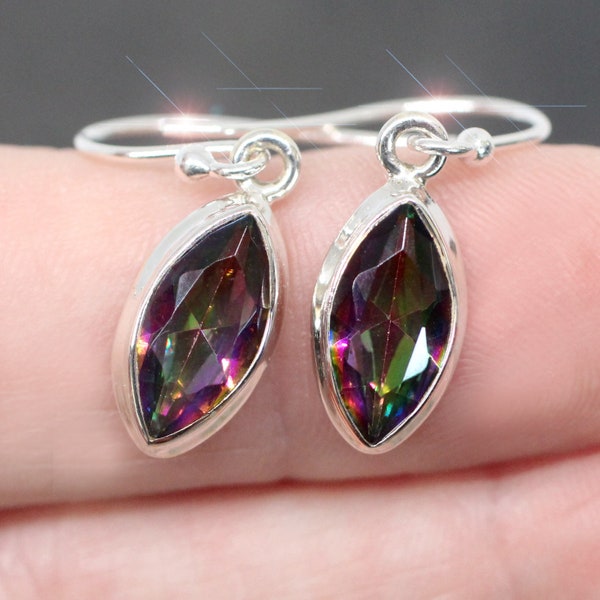 The Rainbow's End - Faceted Mystic Topaz Marquise Cut Drop Sterling Silver Earrings