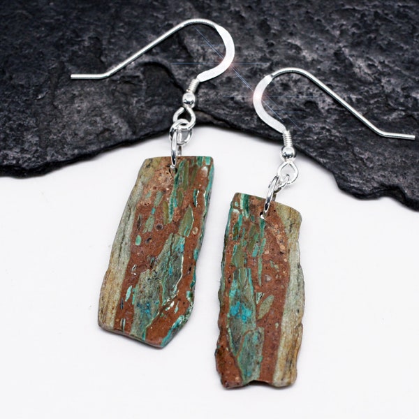 Navajo - Beautiful Natural Boulder Chrysocolla Earrings