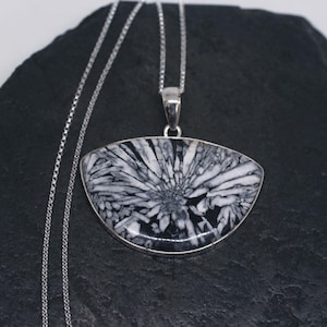 Midnight Fireworks -  Chrysanthemum Stone  Sterling Silver Necklace