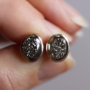Platinum Sparkle - Beautiful Agate Titanium Druzy (Drusy) Geode Sterling Silver Earrings