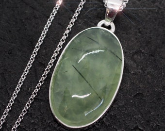 Green Apple - Tourmalinated Prehnite Sterling Silver Necklace