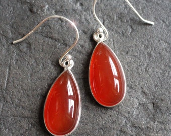 Candied Orange - Beautiful Luminous Carnelian Drop Sterling Silver Earrings