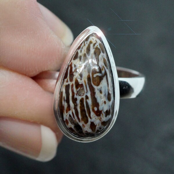 A Moment in Time - Fossilized Dinosaur Bone Sterling Silver Ring Size 7