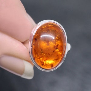 Ancient Gold  - Genuine Baltic Amber Sterling Silver Ring Size 6.5