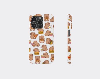 Cute Capybara Fast Food Phone Case Slim Animal Pattern Phone Cover Adorable Gift for Food Lovers iPhone 16, 15, 14, 13, 12, 11