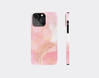 Pink Abstract Watercolor Marble Texture Slim Phone Case  Stylish Gift for Her, Trendy Cell Cover iPhone 16, 15, 14, 13, 12, 11