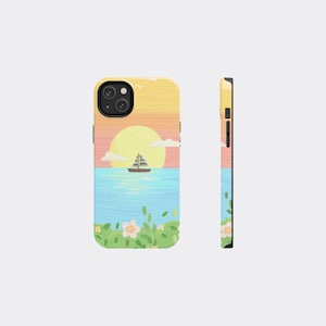 Colourful Cute Sunset Tough Phone Case Serene Sunset Design for Beach Lovers, Summer Vibe Travel Gift Idea, iPhone 16 15 14 13 12 11 Samsung