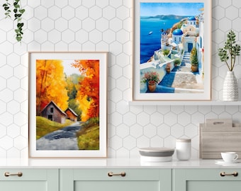 Four Seasons Travel Art Bundle | Watercolor Nature Scenes | Digital Prints | Home Decor for Every Season