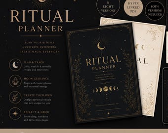 Ritual Planner Bundle | Dark & Light Digital Planner | Moon Ritual Journal | Spiritual Self Care Planner | Hyperlinked PDF