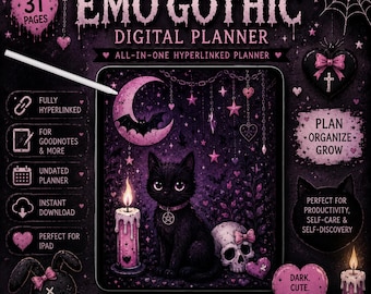 Emo Gothic Digital 2026 Planner, GoodNotes Notability Samsung Notes Xodo iPad / Tablet Hyperlinked Planner, Dark Aesthetic Planner PDF