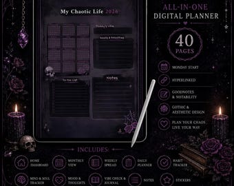 Dark Gothic Digital Planner My Chaotic Life 2026 GoodNotes Notability Samsung Notes Xodo iPad / Tablet planners Vertical Version