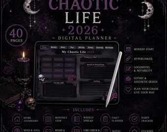 Dark Gothic Digital Planner My Chaotic Life 2026 GoodNotes Notability Samsung Notes Xodo iPad / Tablet planners