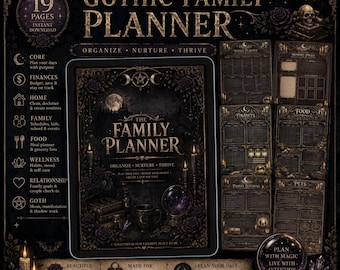 Gothic Family Planner Digital | Hyperlinked Undated Planner | Witchy Planner | Family Organizer | Wellness Manifest Budget Home Kids Planner