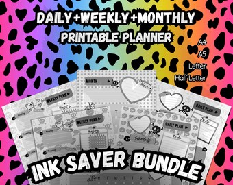 Elder Emo Planner Ink Saver, 6 Themes, Gothic, Digital Daily Weekly Monthly, Zombie, Skulls, Cats, A4 A5 Letter, Alt Aesthetic, Black&White