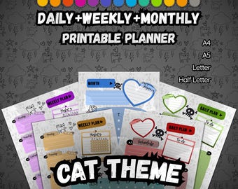 Alt Cat Planner | Grumpy Cat Aesthetic | 13 Colors | Elder Emo Stationery | Not-So-Kawaii Cats | Daily Weekly Monthly