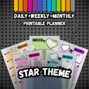 Old School Stars Planner | Traditional Tattoo Style | 13 Colors | Vintage Alt Aesthetic | Daily Weekly Monthly | Star Stationery