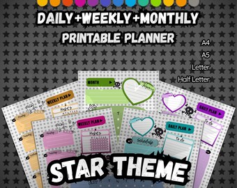 Old School Stars Planner | Traditional Tattoo Style | 13 Colors | Vintage Alt Aesthetic | Daily Weekly Monthly | Star Stationery