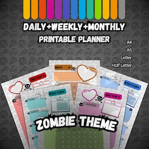Zombie Cute Emo Planner, Horror Aesthetic, 13 Colors, Grunge Organization, Daily Weekly Monthly, Undead Stationery, Digital PDF Undated