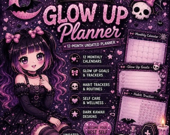 2026 Glow Up Digital Planner Dark Kawaii Hyperlinked GoodNotes Notability Samsung Notes Xodo iPad/Tablet planners