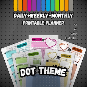 Minimalist Dot Planner | Simple Alt Aesthetic | 13 Colors | Elder Emo Staples | Daily Weekly Monthly | CleanDesign