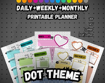 Minimalist Dot Planner | Simple Alt Aesthetic | 13 Colors | Elder Emo Staples | Daily Weekly Monthly | CleanDesign